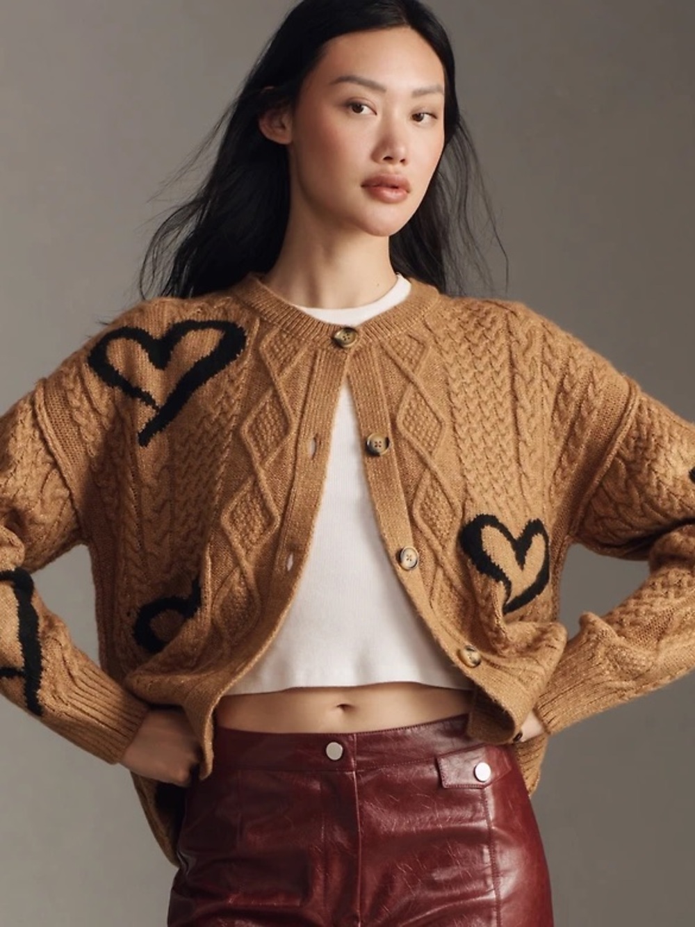 Maeve Anthropologie Heart Intarsia Cable-Knit Cardigan Sweater XL NWT